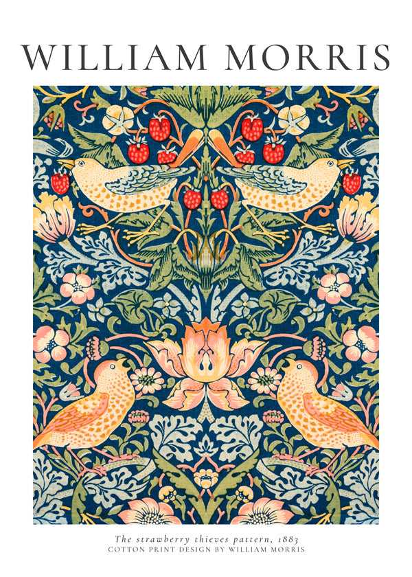 Botanisk tryck William Morris fåglar och jordgubbar