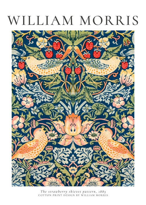 Botanisk tryck William Morris fåglar och jordgubbar