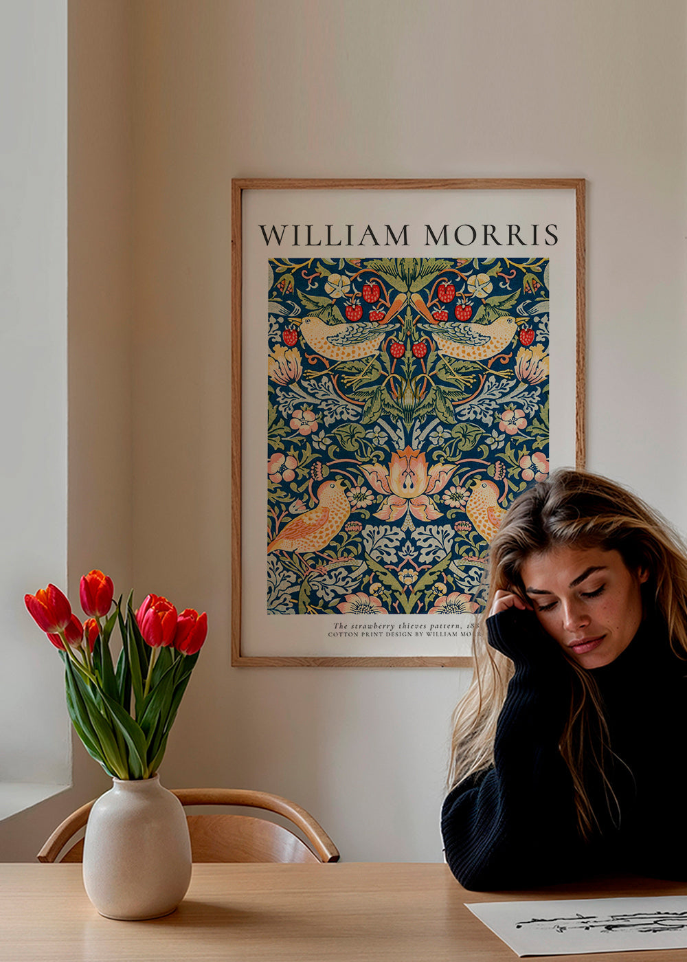 Botanisk tryck William Morris fåglar och jordgubbar