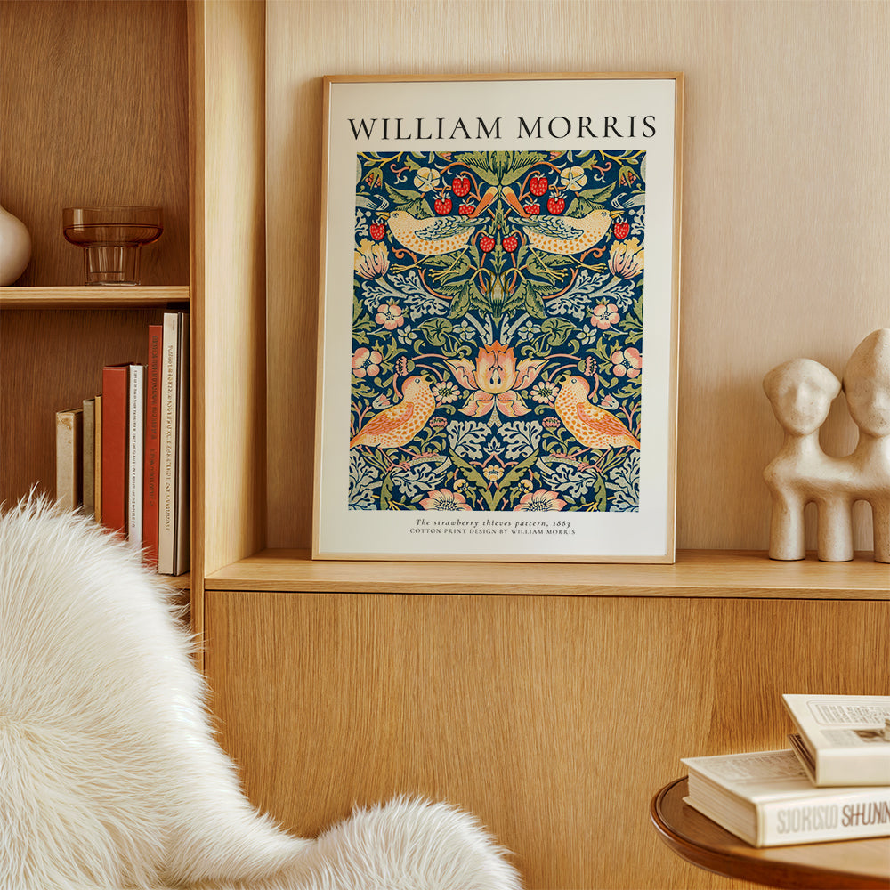 Botanisk tryck William Morris fåglar och jordgubbar