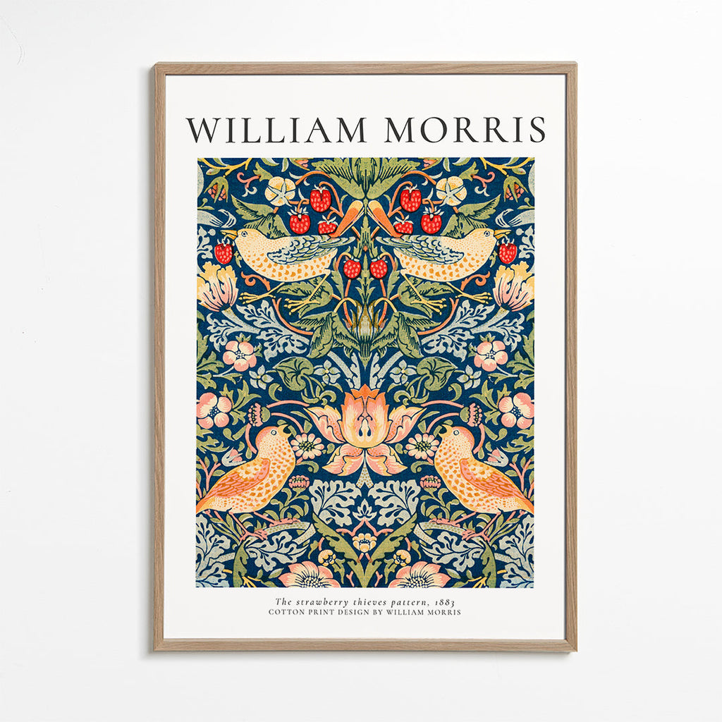 Botanisk tryck William Morris fåglar och jordgubbar