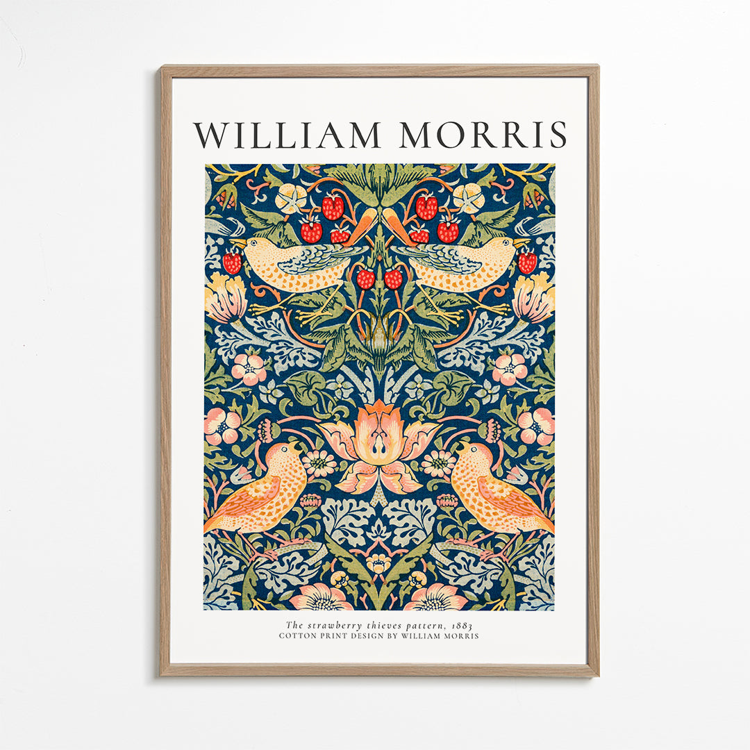 Botanisk tryck William Morris fåglar och jordgubbar