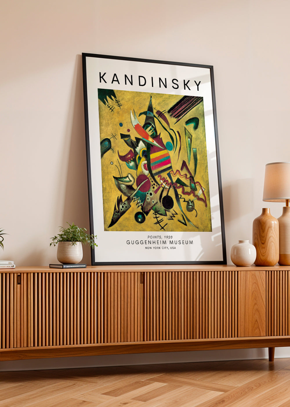 Abstrakt konst i Kandinsky-stil med färgglada prickar