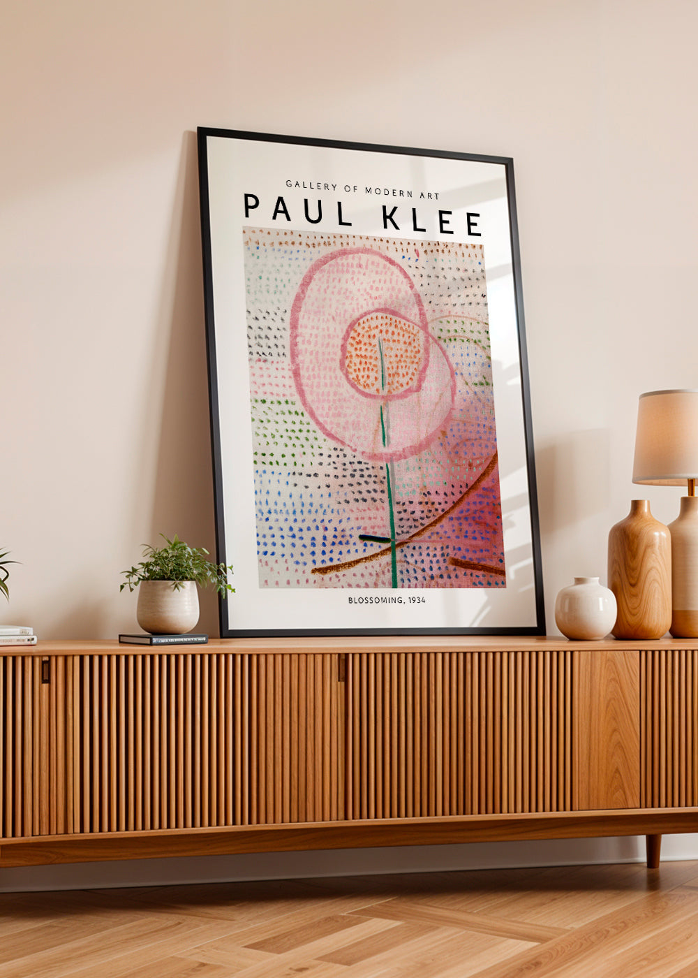 Botanisk poster med rosa abstrakt blomma
