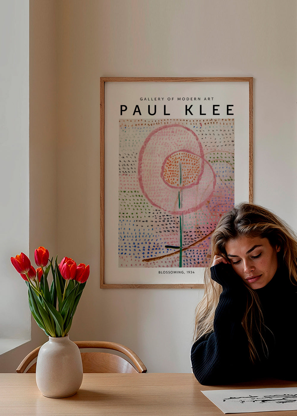 Botanisk poster med rosa abstrakt blomma
