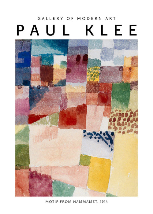 Abstrakt verk i färgstarkt mosaik av Paul Klee