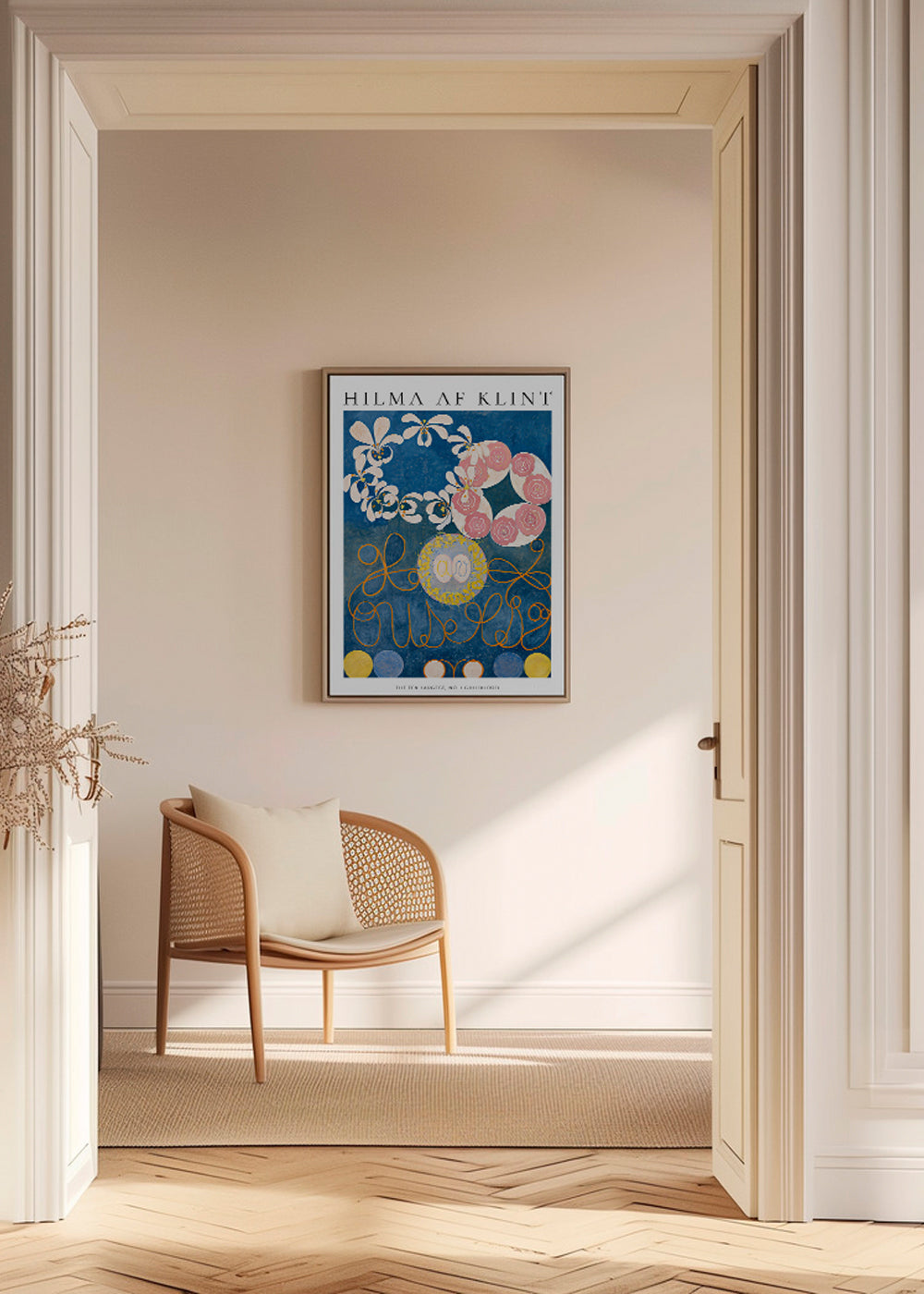 Botanisk poster med rosor och cirkelmotiv