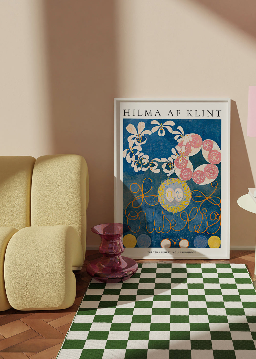 Botanisk poster med rosor och cirkelmotiv
