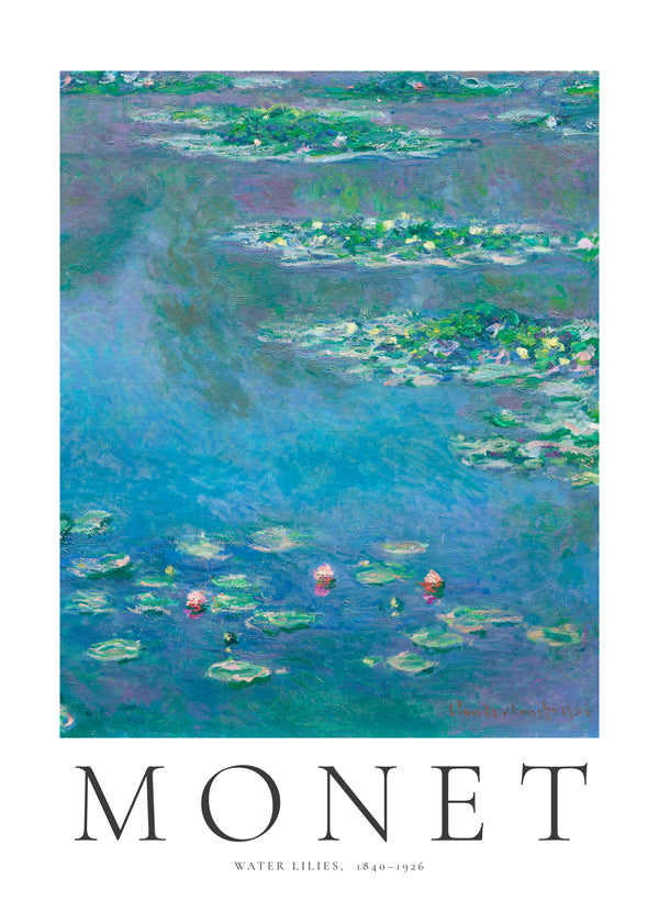 Botanisk poster: Näckrosor i blått och grönt