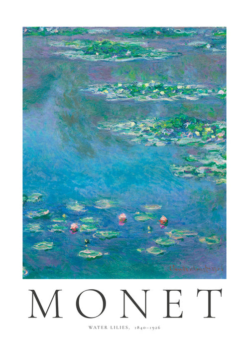 Botanisk poster: Näckrosor i blått och grönt