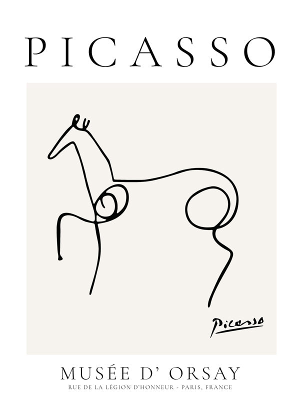 Konstverk häst linjeteckning av Picasso