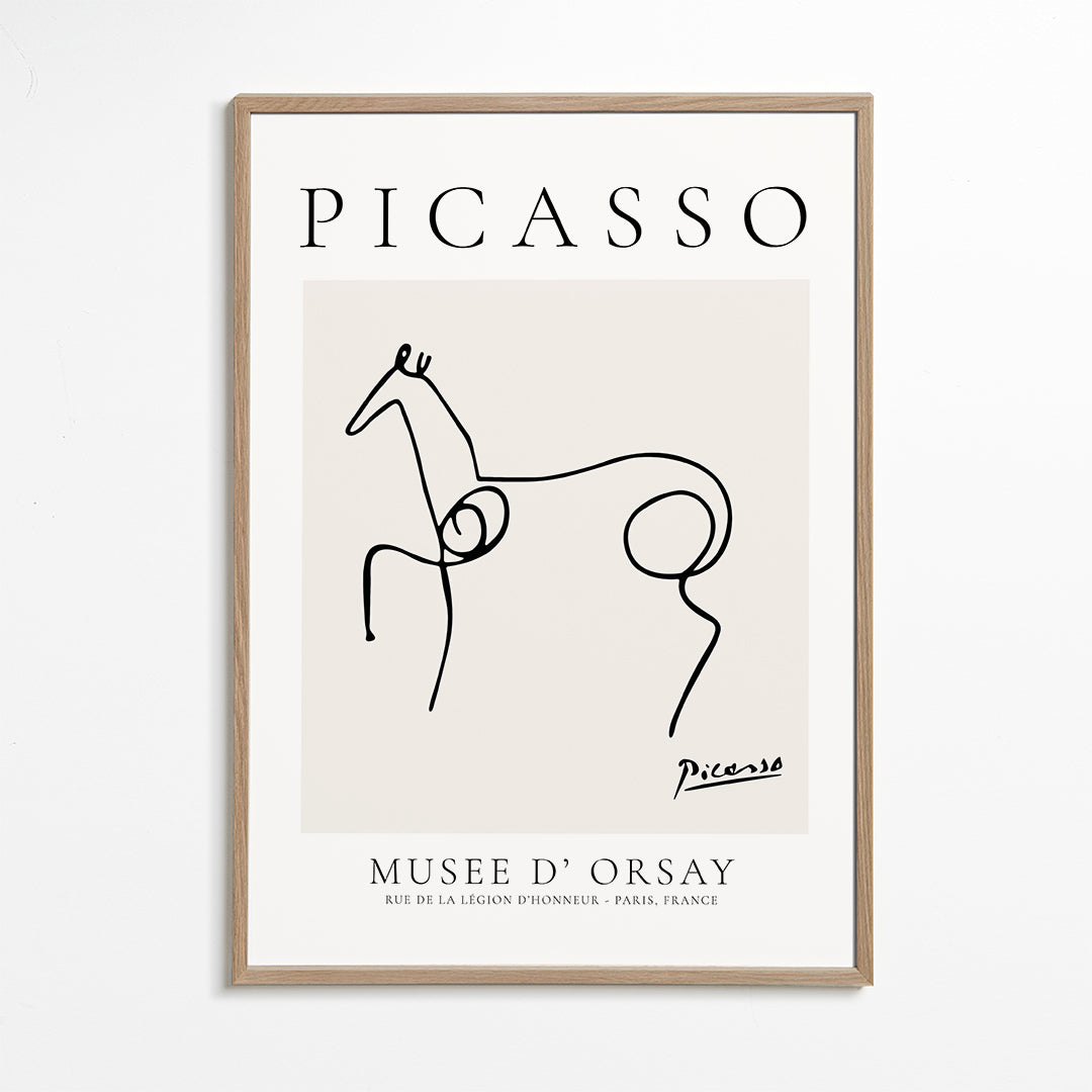 Konstverk häst linjeteckning av Picasso