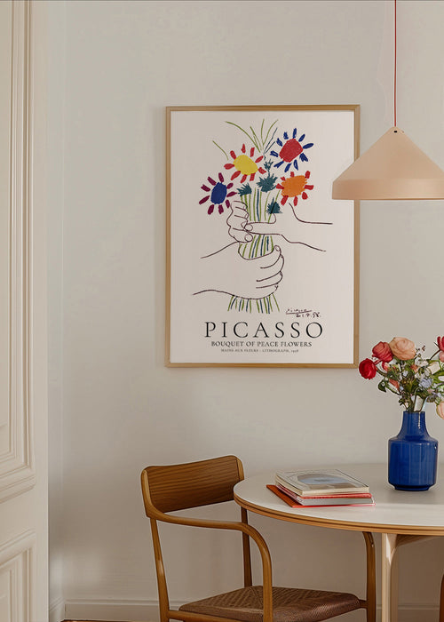 Botanisk poster händer med färgstark bukett