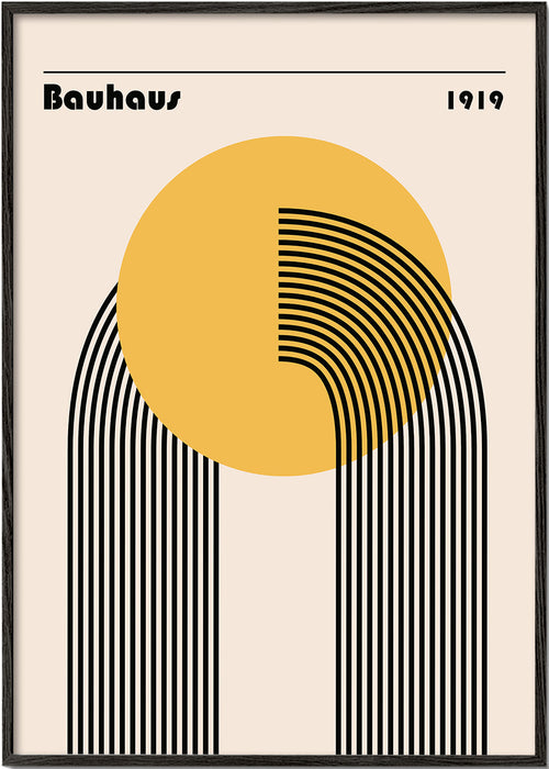 Geometrisk Bauhaus-affisch med gul cirkel