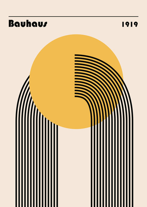 Geometrisk Bauhaus-affisch med gul cirkel