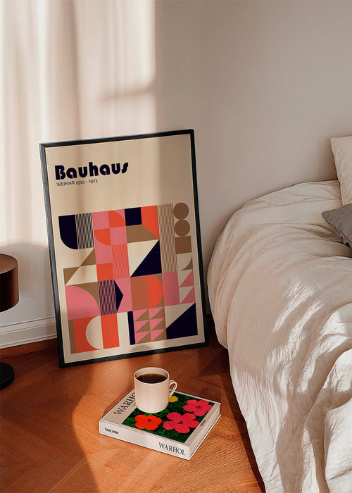 Geometrisk Bauhaus-affisch korall och rosa