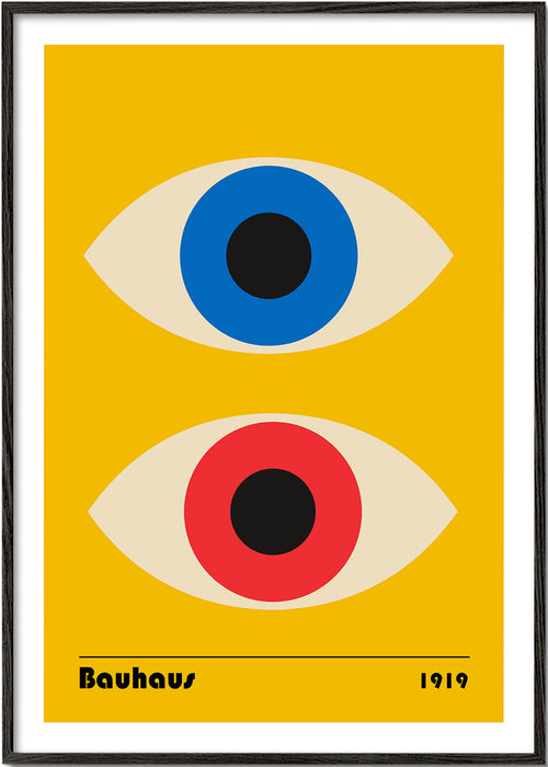 Geometrisk affisch Bauhaus med röda och blå ögon