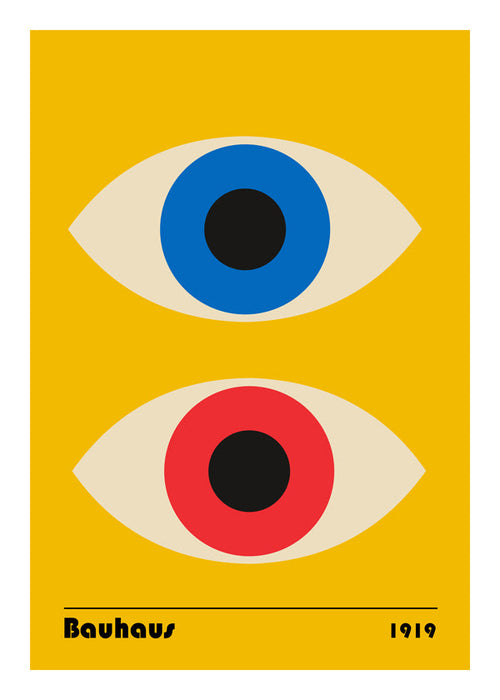 Geometrisk affisch Bauhaus med röda och blå ögon