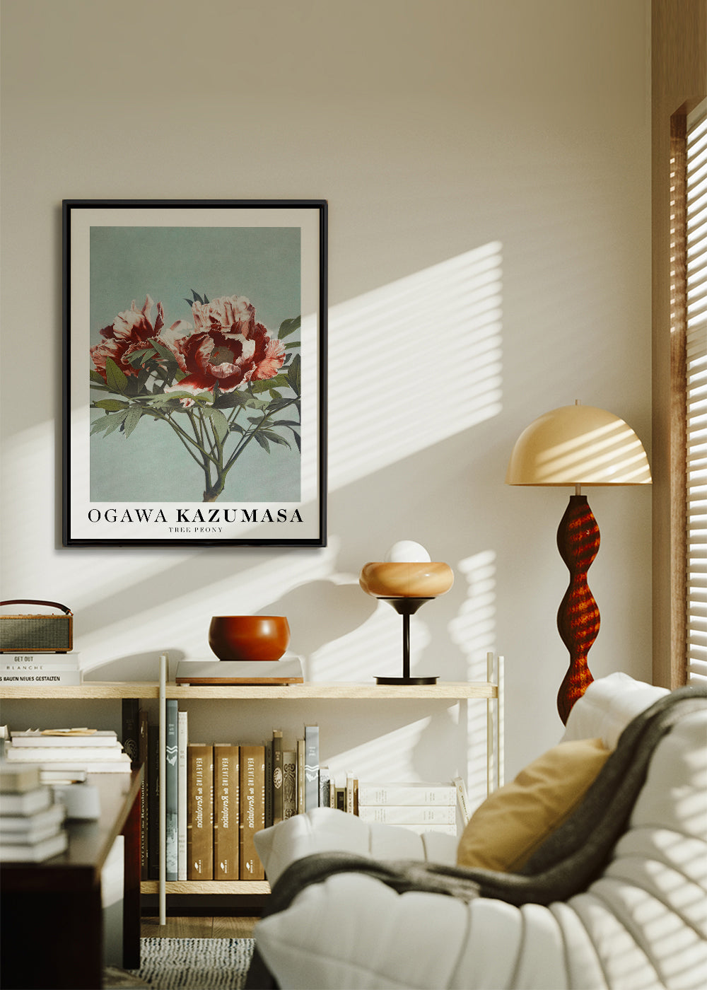 Botanisk poster Röd pion på akvamarin