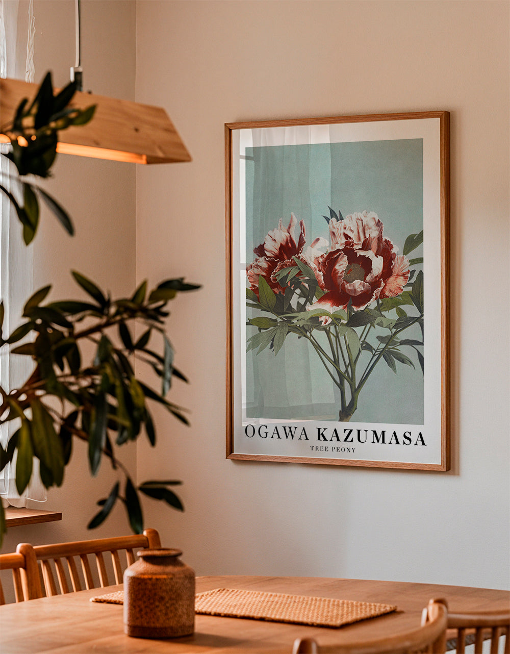 Botanisk poster Röd pion på akvamarin