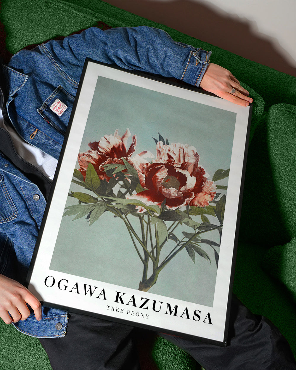 Botanisk poster Röd pion på akvamarin