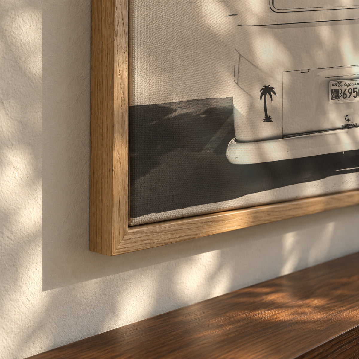 Beach Vintage Van Black & White - Framed canvas detail