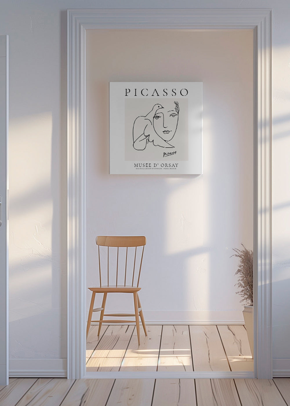 Minimalistisk illustration av duva och ansikte