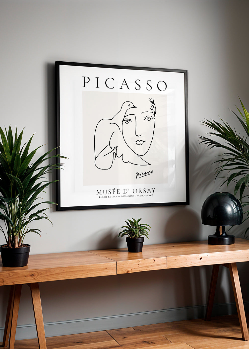 Minimalistisk illustration av duva och ansikte