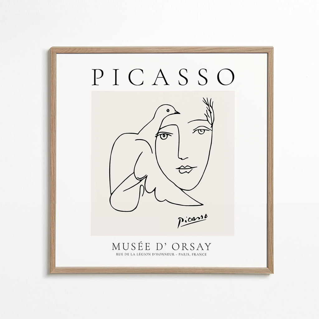 Minimalistisk illustration av duva och ansikte