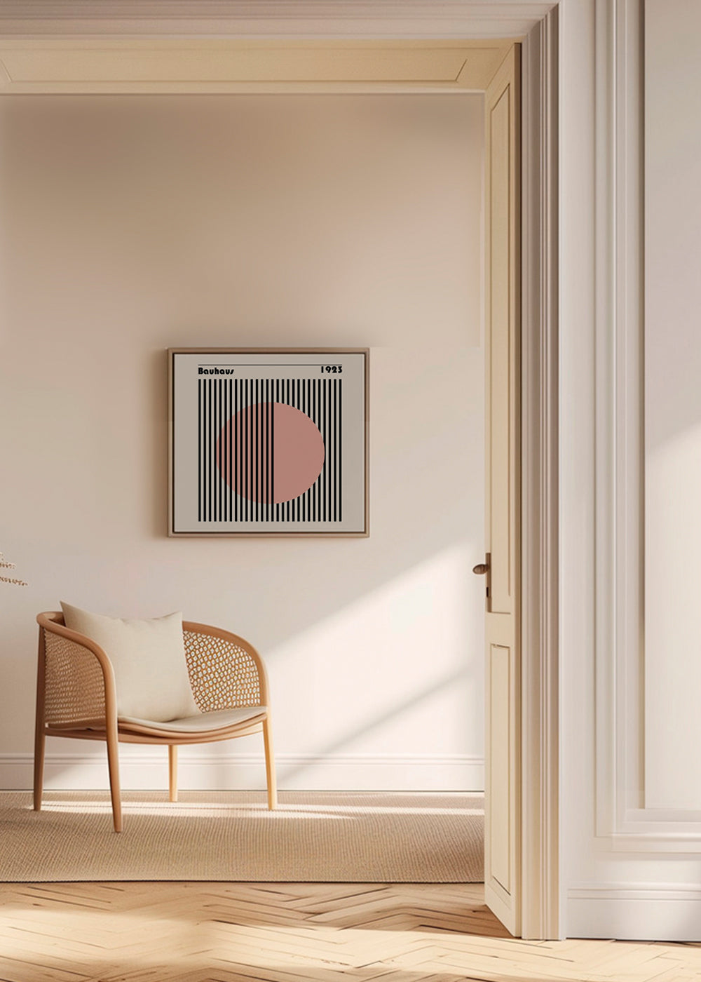 Geometrisk poster Bauhaus rosa cirkel och ränder