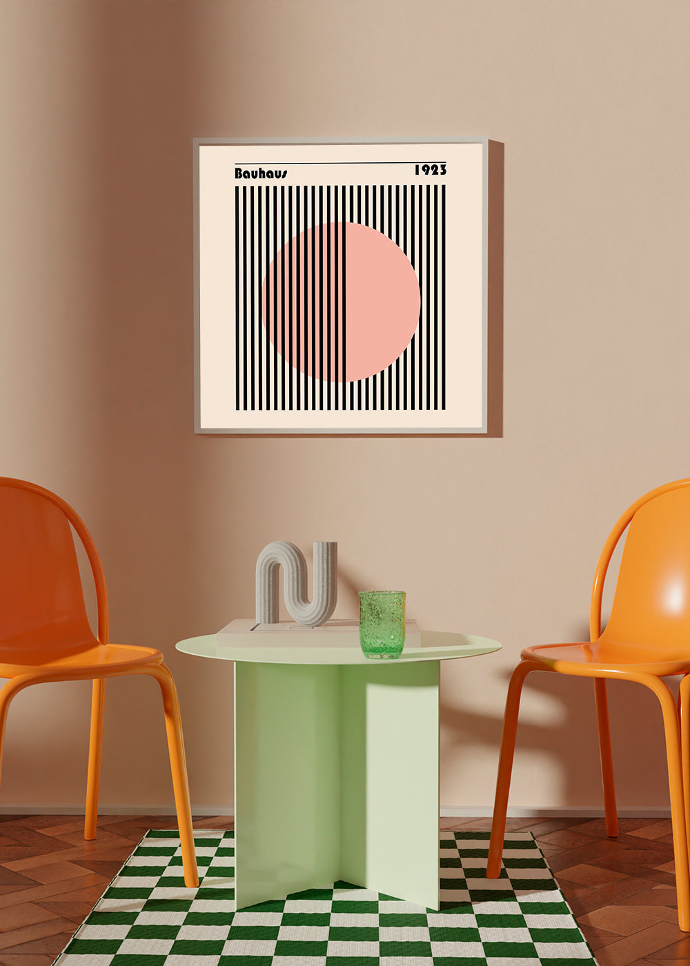 Geometrisk poster Bauhaus rosa cirkel och ränder