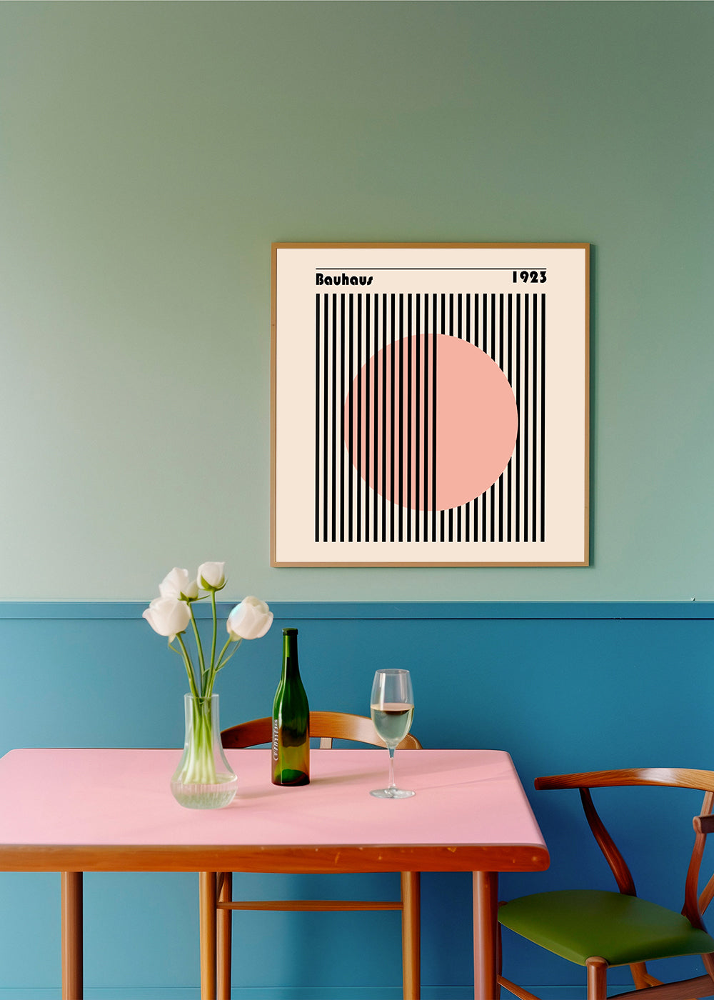 Geometrisk poster Bauhaus rosa cirkel och ränder