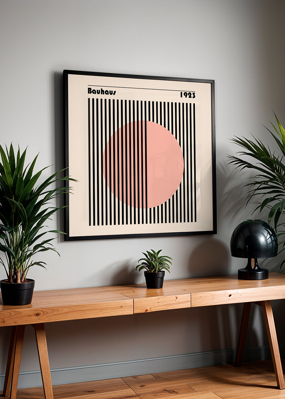 Geometrisk poster Bauhaus rosa cirkel och ränder