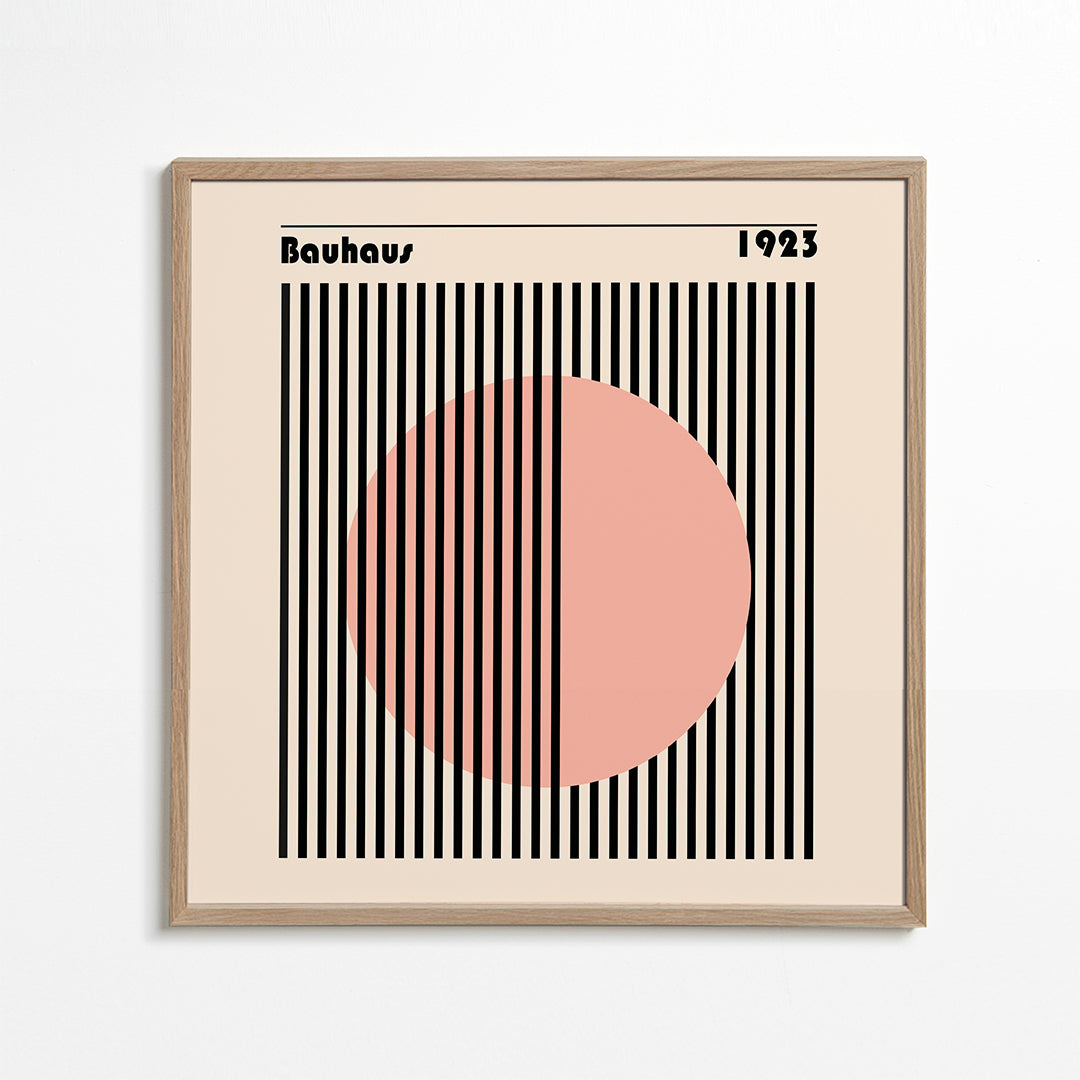 Geometrisk poster Bauhaus rosa cirkel och ränder