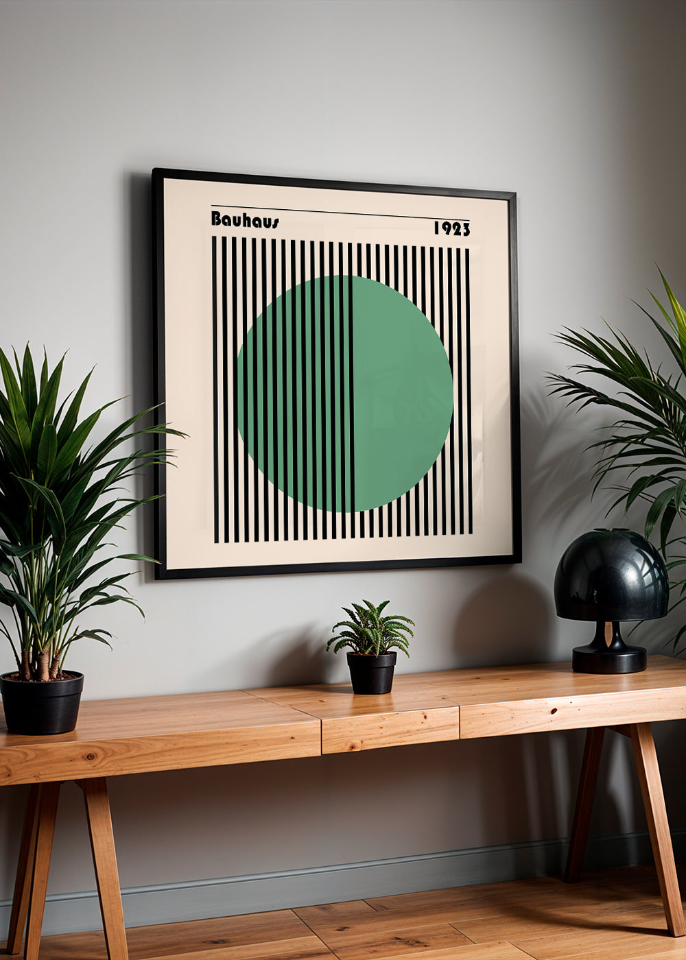 Geometrisk affisch Bauhaus med grön cirkel