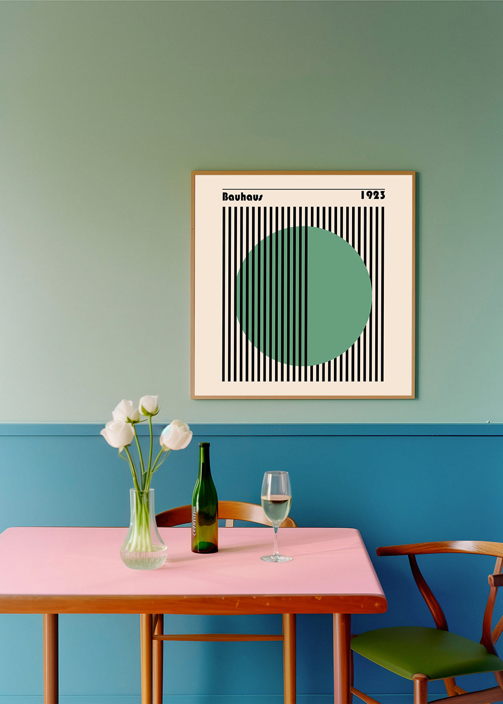 Geometrisk affisch Bauhaus med grön cirkel