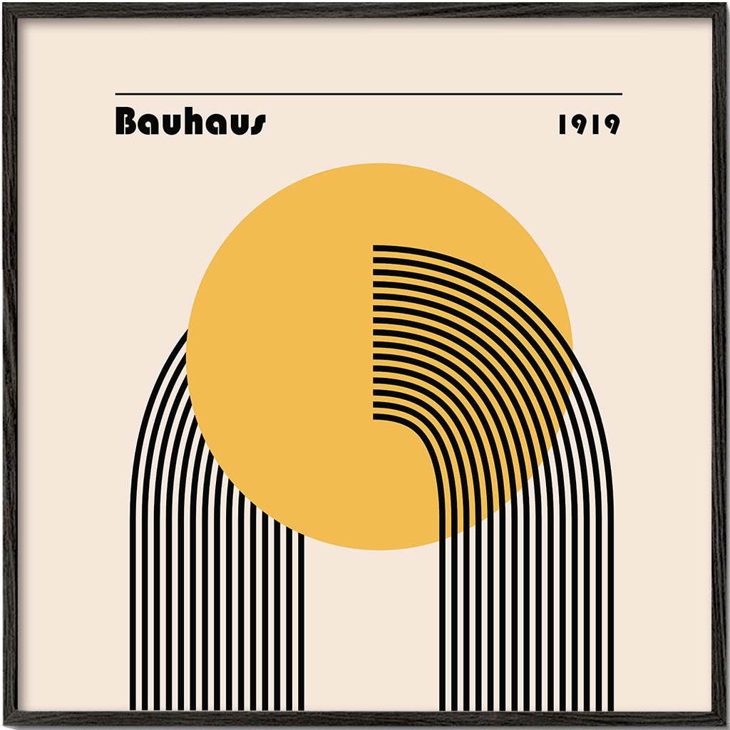 Geometrisk affisch Bauhaus gult sol och bågar