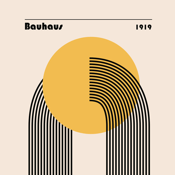 Geometrisk affisch Bauhaus gult sol och bågar