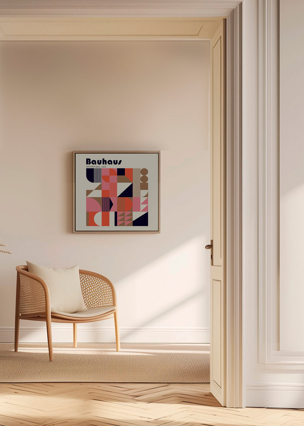 Geometrisk affisch Bauhaus korall och beige