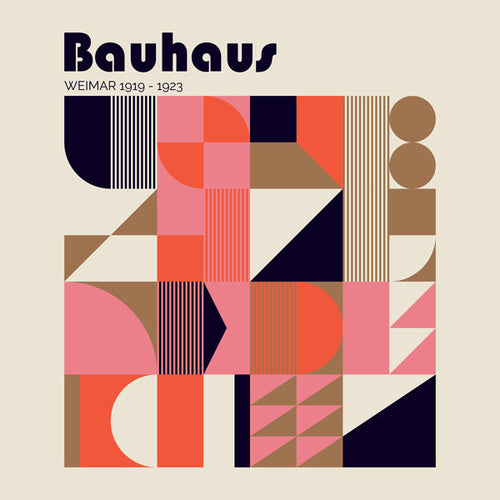 Geometrisk affisch Bauhaus korall och beige