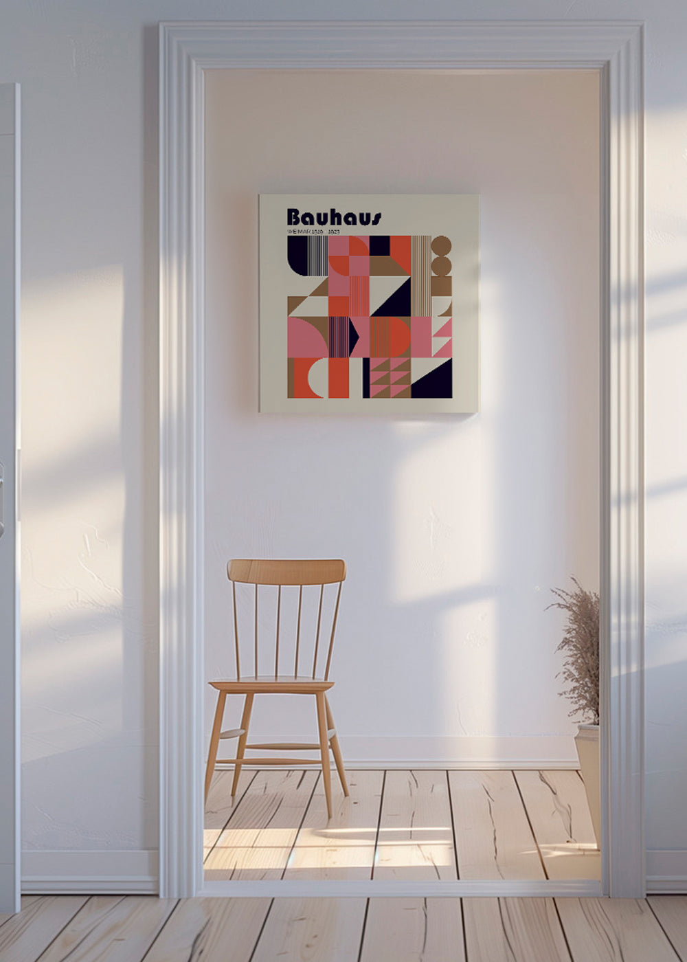 Geometrisk affisch Bauhaus korall och beige