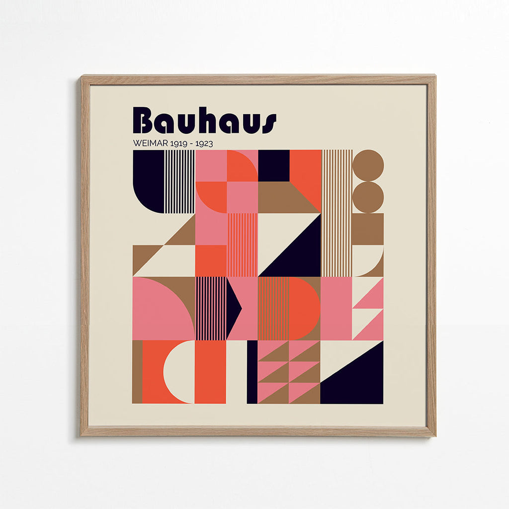 Geometrisk affisch Bauhaus korall och beige