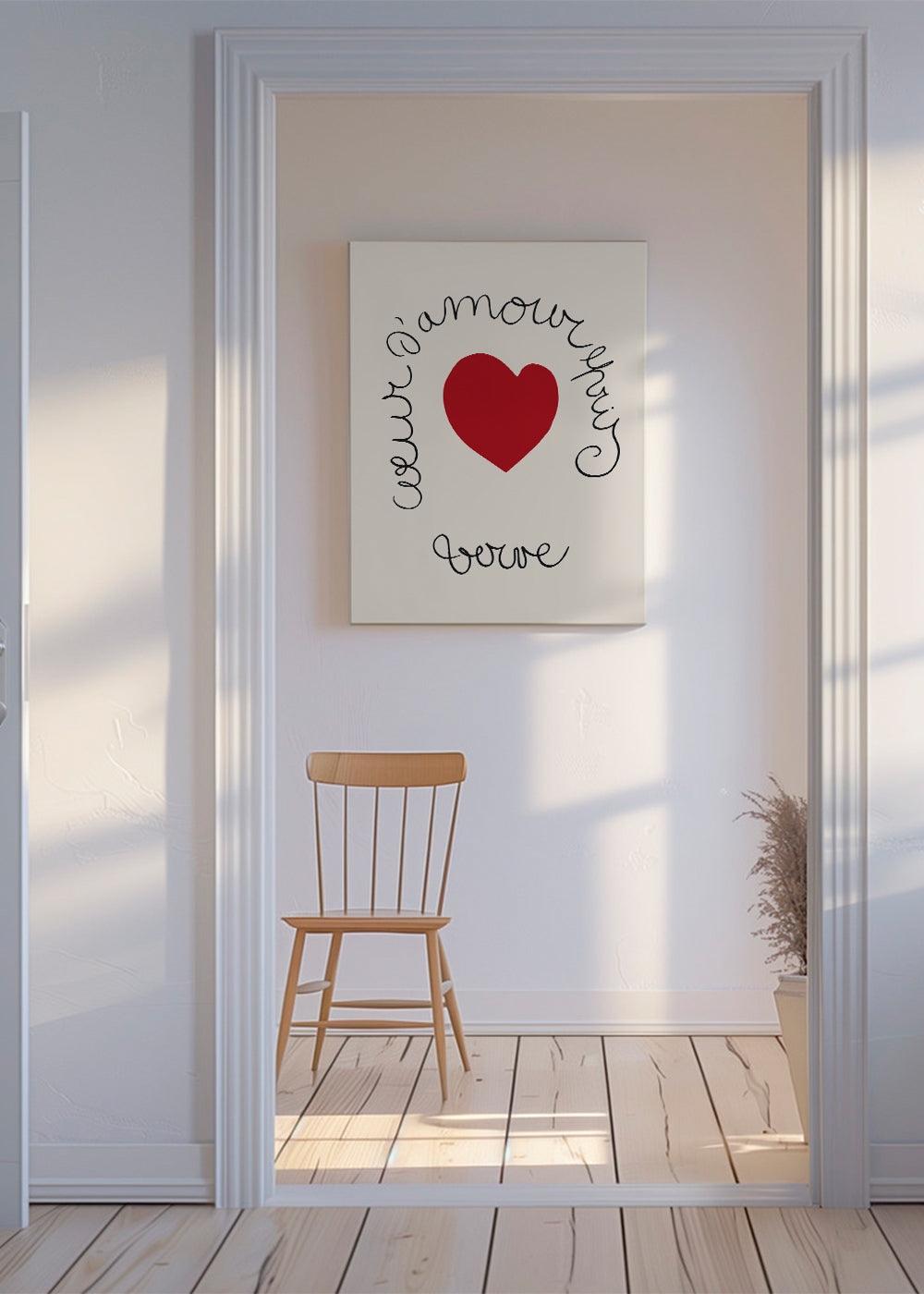 Röd hjärtillustration med böjd lettering