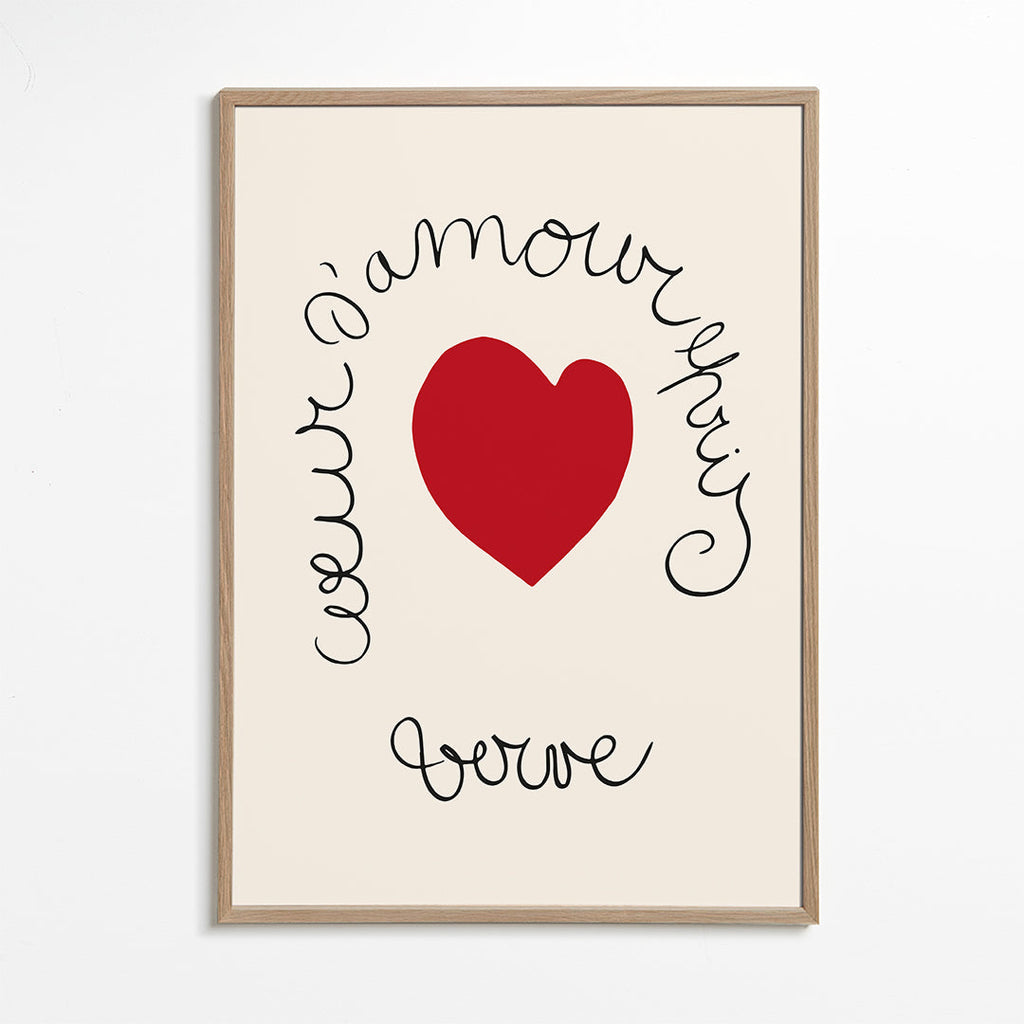 Röd hjärtillustration med böjd lettering