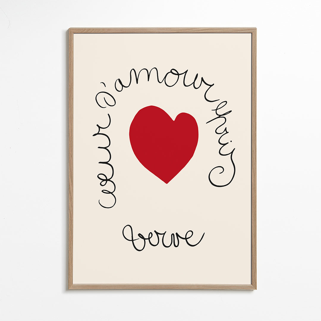 Röd hjärtillustration med böjd lettering