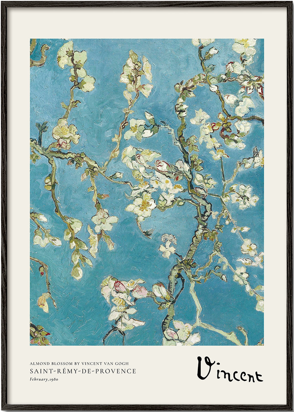 Botanisk poster mandelgrenar på blå bakgrund