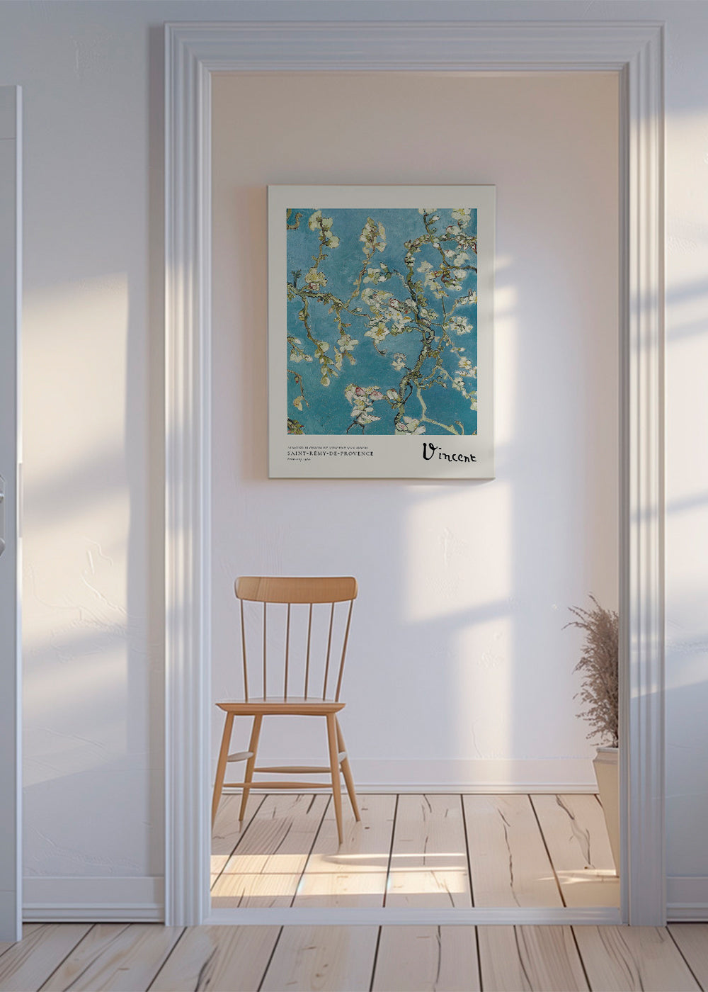 Botanisk poster mandelgrenar på blå bakgrund