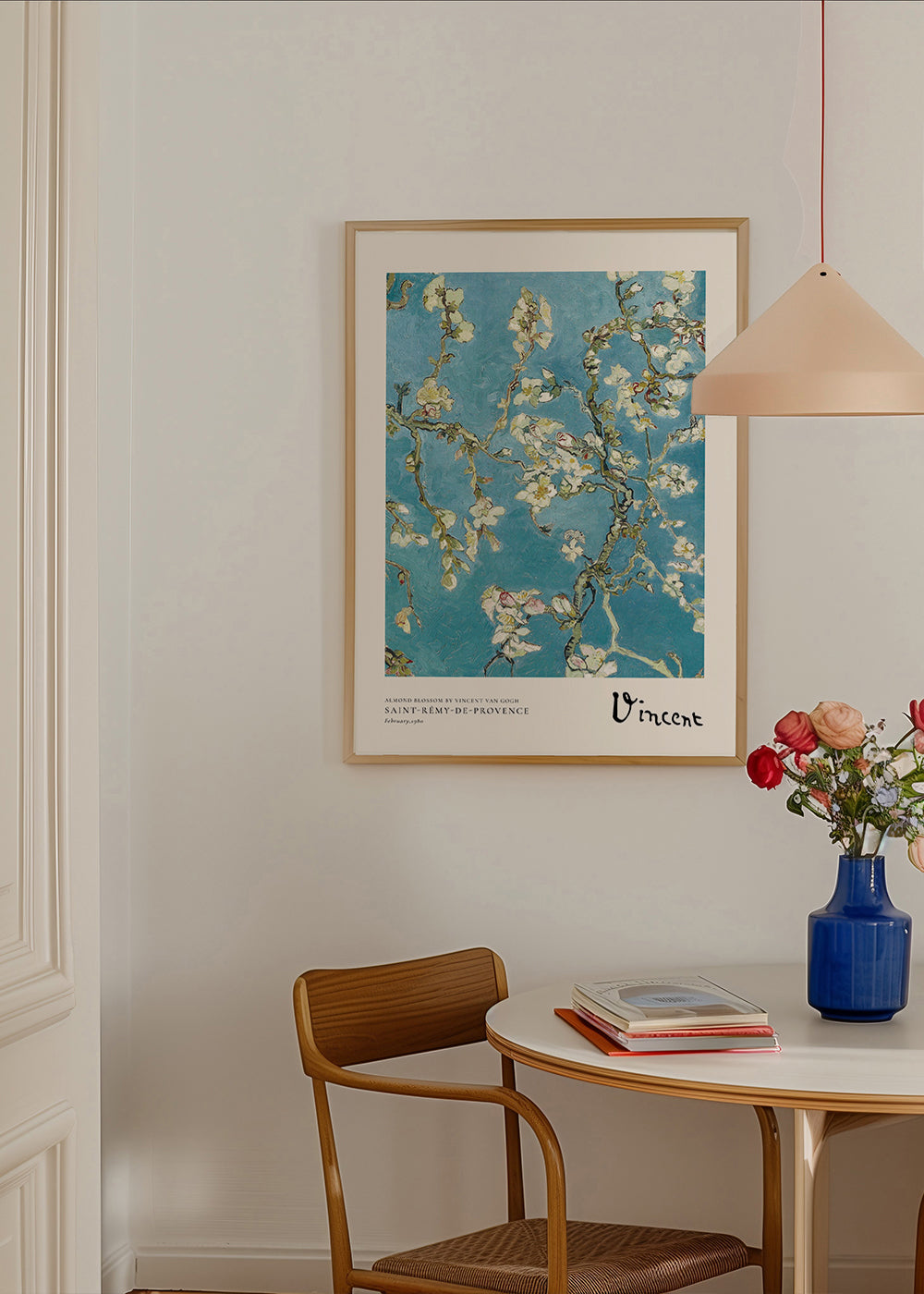 Botanisk poster mandelgrenar på blå bakgrund
