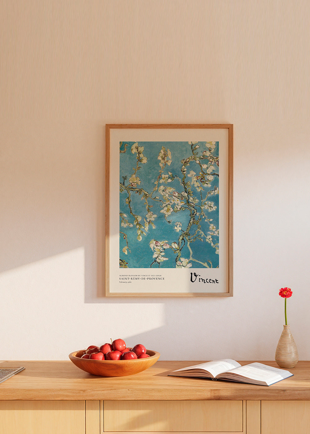 Botanisk poster mandelgrenar på blå bakgrund
