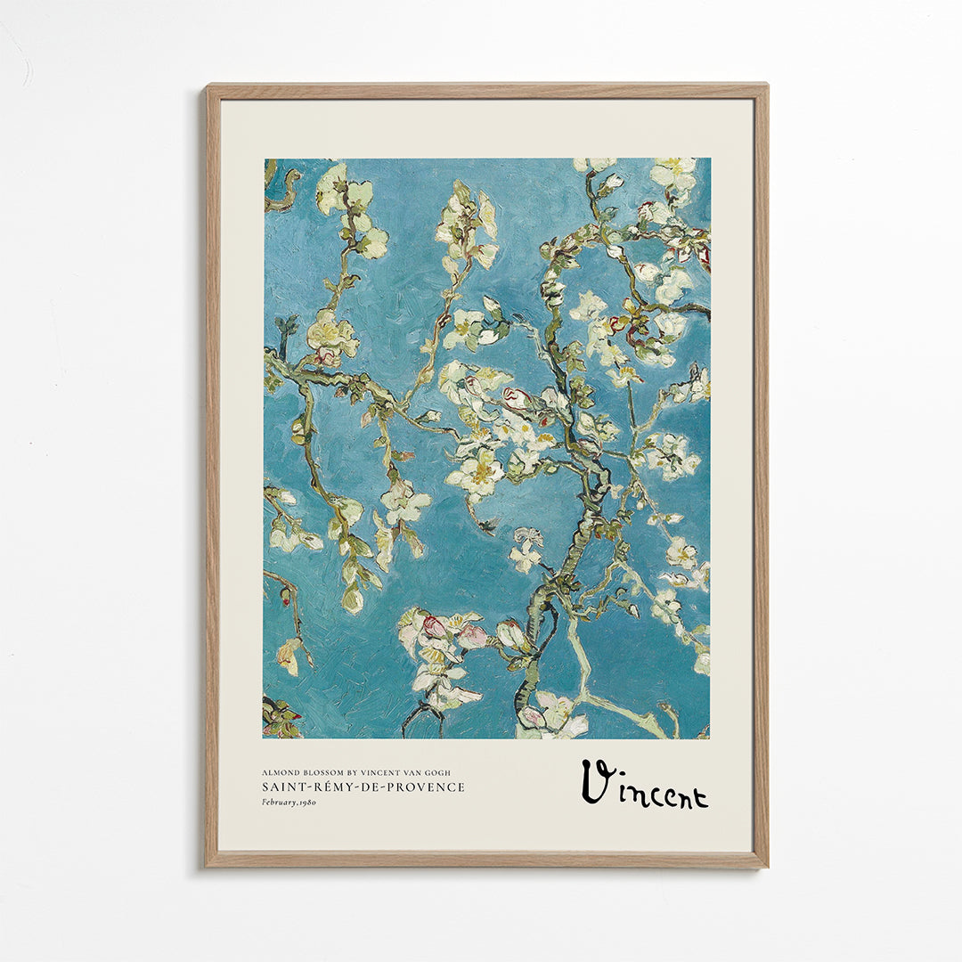 Botanisk poster mandelgrenar på blå bakgrund